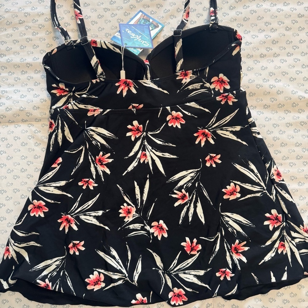 SurfGear NWT Black Floral Women's Large Tankini Swim Top - Picture 5 of 7
